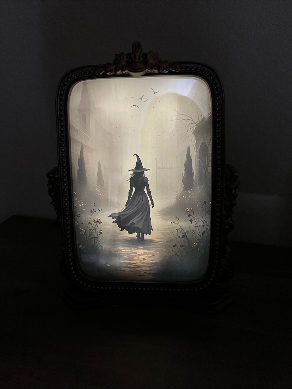 Martha Stewart Spooky Witch Silhouette Lighted Holiday Frame in Black and Cream